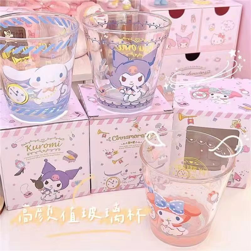 Ohaya Pochacco Kuromi Glass Water Cup 280ml Cartoon Casual Straw Heat ...