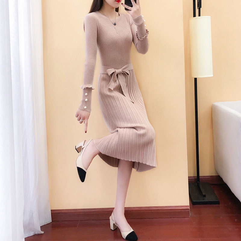 Sweater Dress Woman with Free Shipping Long Sleeve Korean Fashion Midi  Vintage Female Knit Dresses Autumn Winter 2022 Black Red | Shopee  Philippines