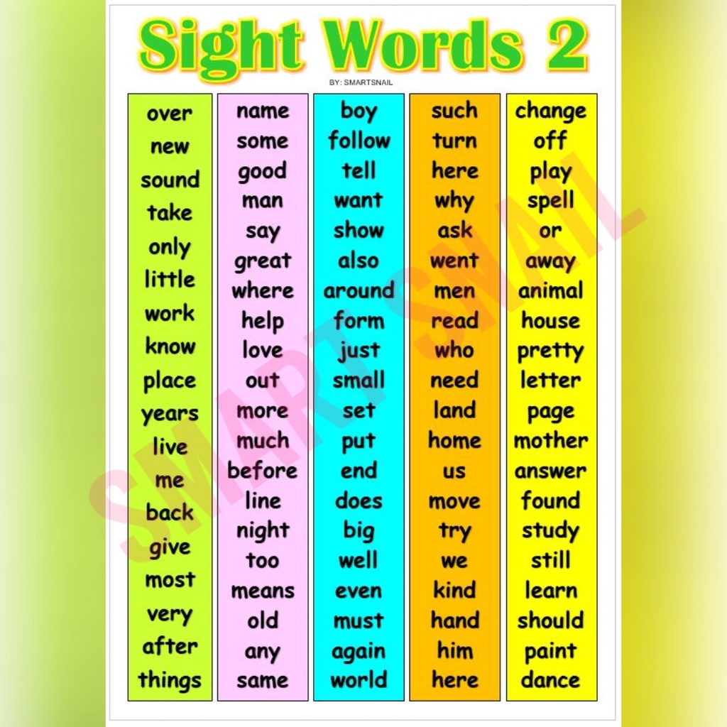 Laminated English Reading Charts SIGHT WORDS and WORD FAMILIES A4 Size ...