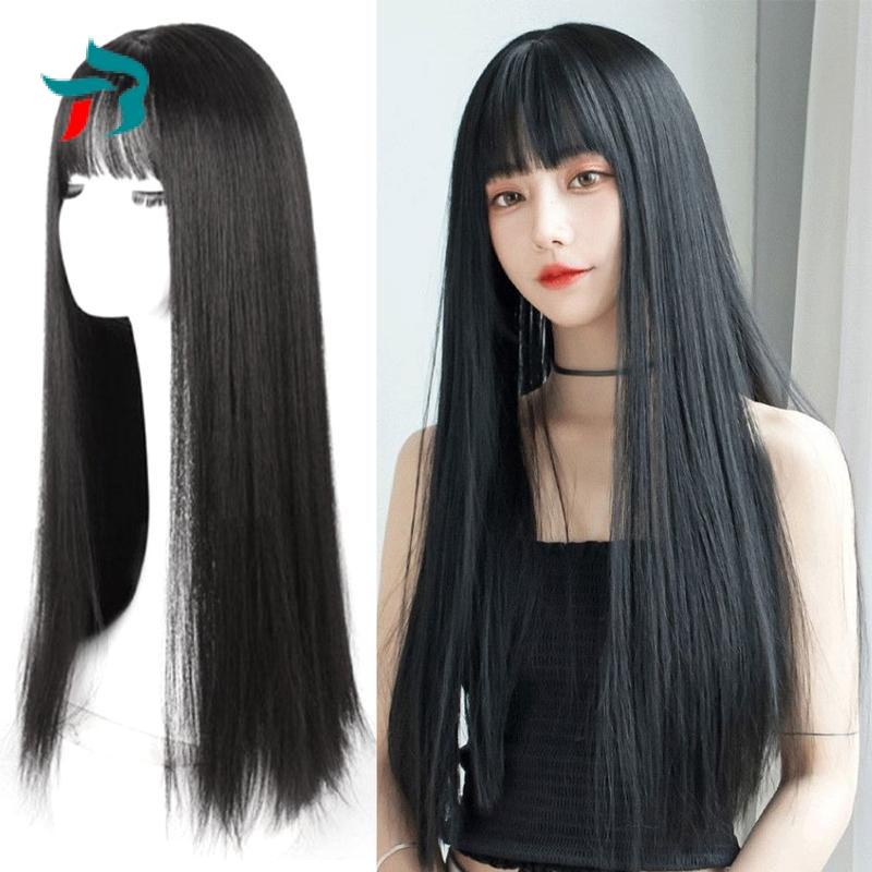 Black Straight Hair Fashion Wig for Woman Purple Wig Cos Hairstyle Full