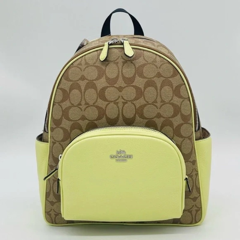 Coach Court Backpack In Signature buy Canvas Silver/Khaki/Pale Lime