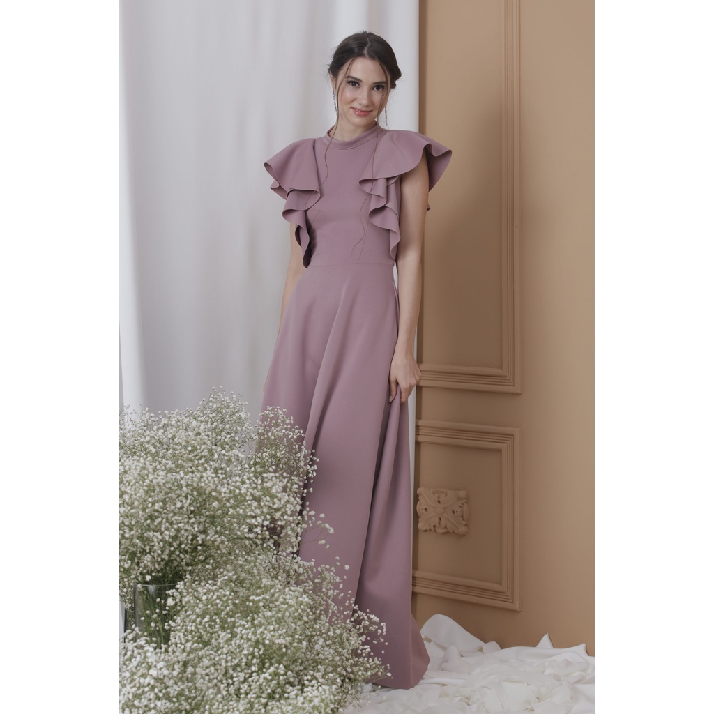 Karimadon Marga Double Layer Flounce Sleeved Semi Biased Gown With Pocket |  Shopee Philippines