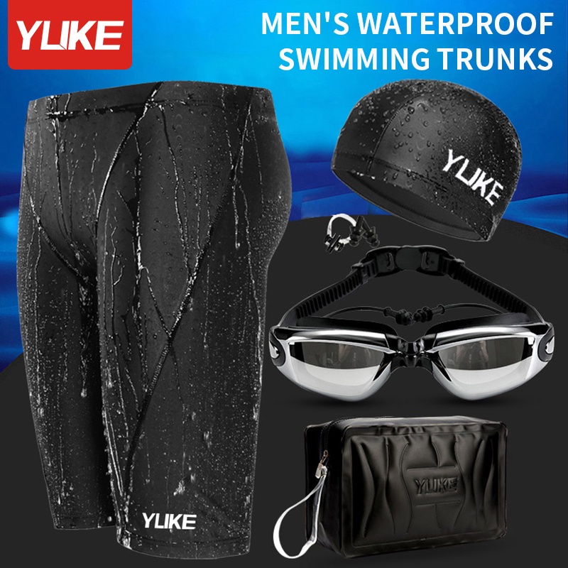 YUKE Men's Waterproof Swimming Trunks High Elastic Quick Drying Large