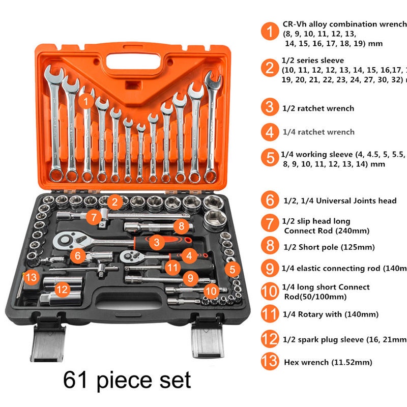 82 PCS Tools Socket Wrench Set Car Tools Set Torque Wrench Tool Box Set