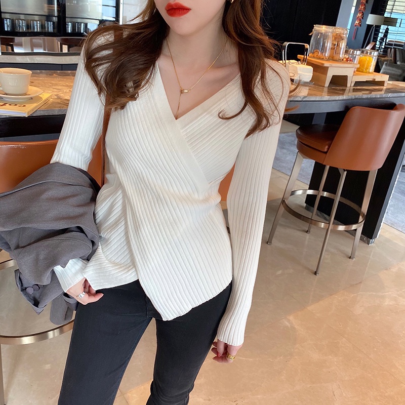 Fashion Cross V-Neck Knitting Sweater Tops