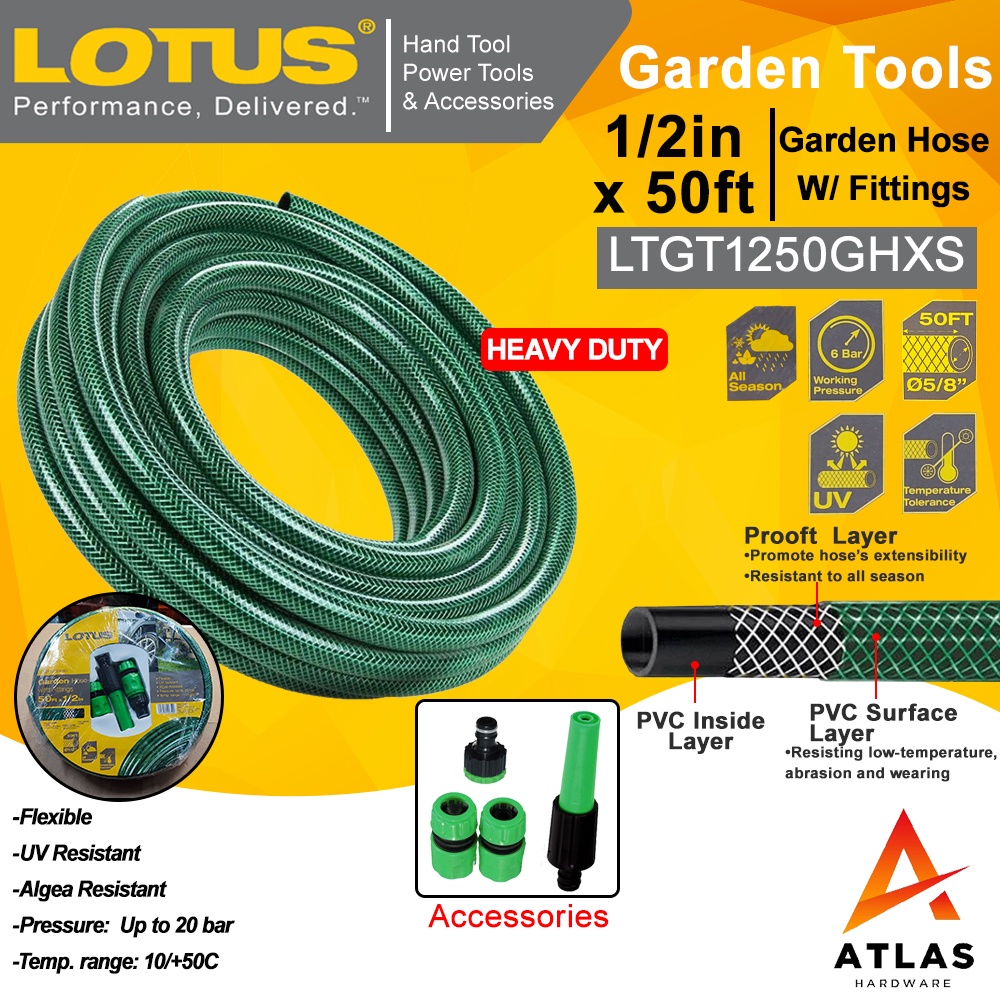 Lotus Heavy Duty Garden Hose with Fittings 1/2 x 50ft LTGT1250GHXS