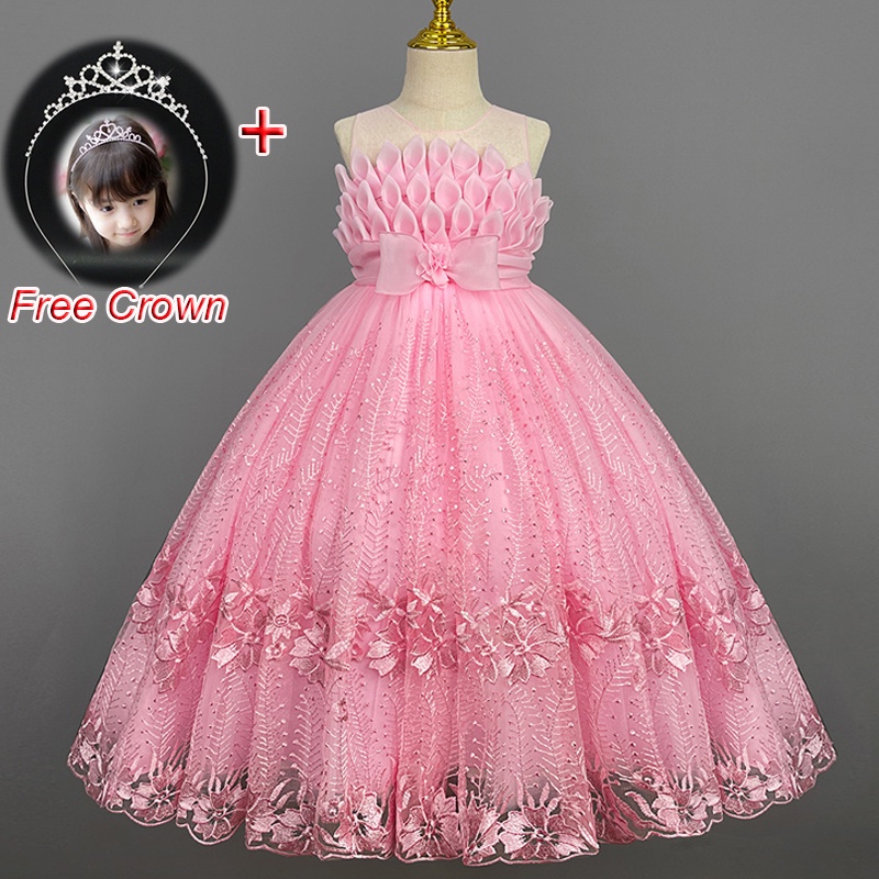 Wedding Dress for Kids Girl 7 Years Old Flower Girls Dress Teens Terno for Girls 3 4 5 6 7 8 9 10 11 12 Year Old Birthday Party Long Princess Gown with Crown Headband Shopee Philippines