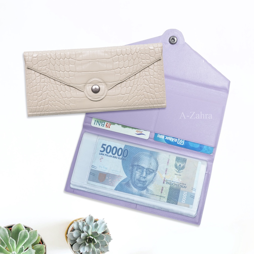 A-zahra 015 Triangle Button Financial CROCO Wallet/Long Wallet ...