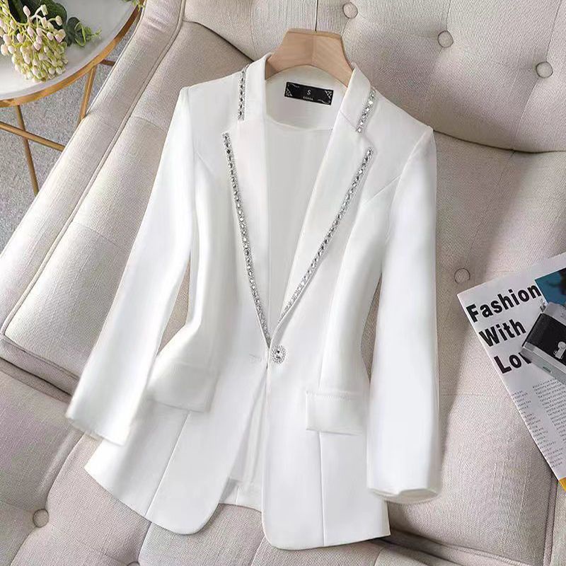 Rhinestone White Coat Long Casual Blazers Korean Jacket for Women Luxury  Women's Clothing Free Shipping Clearance 2022 Blazer