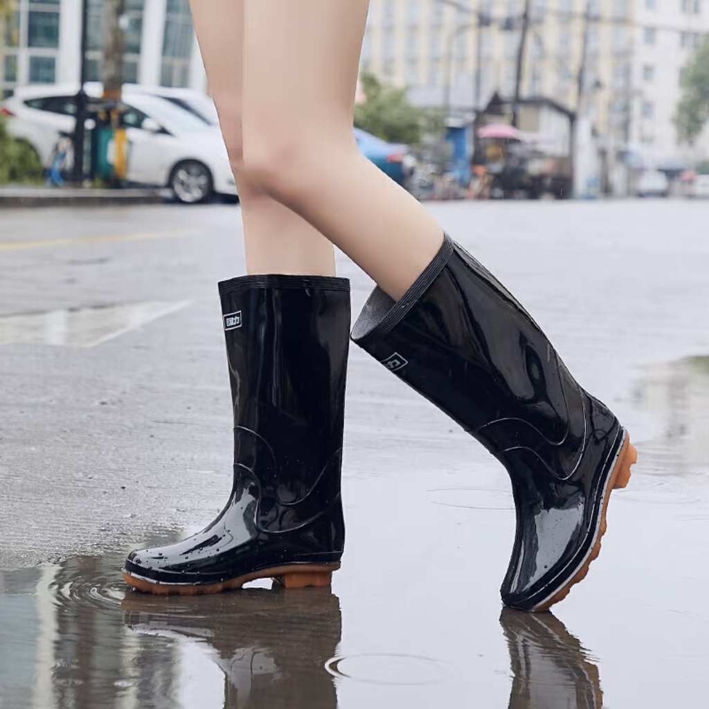 High tube men s and women s rain boots Bota rainproof and wear resistant rubber rain boots Shopee Philippines