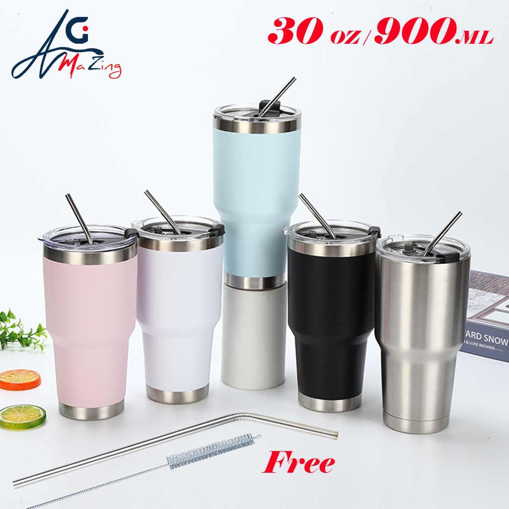 900ML/600ML Insulated Tumbler With Straw Brush Thermos Water Bottle 304