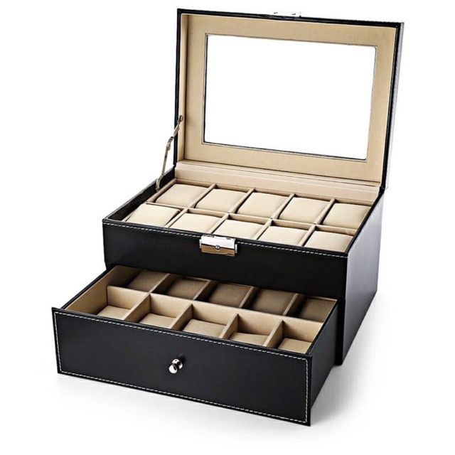 20 Slots Grids Watch Storage Organizer Case PVC Leather Jewelry Display ...