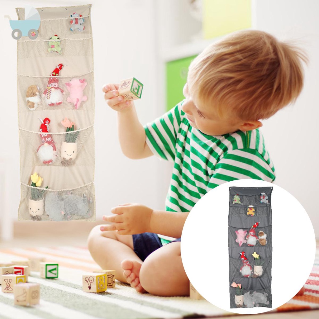 Stuffed Animal Storage Bag with 9 Pockets Hooks Lightweight Over Door Toy Storage Breathable