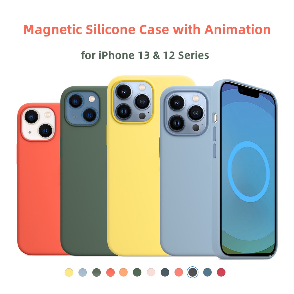 With Logo Animation Liquid Silicone Magnetic Case For iPhone 13 Pro Max ...