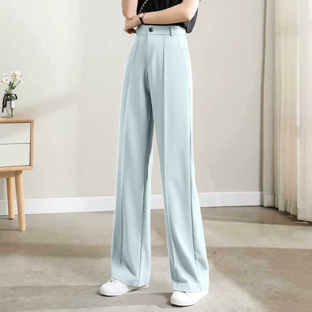 HUILISHI New High Waist Ladies Straight Wide Leg Full Length Suit Pants ...