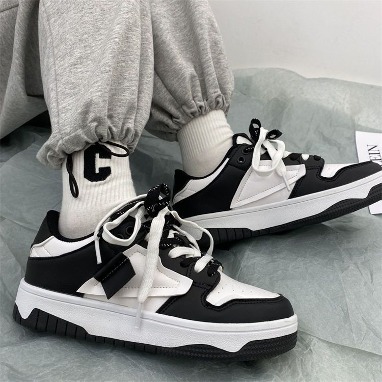 Korea Fashion White/Black Unisex Sneakers Women Flat Rubber Shoes ...