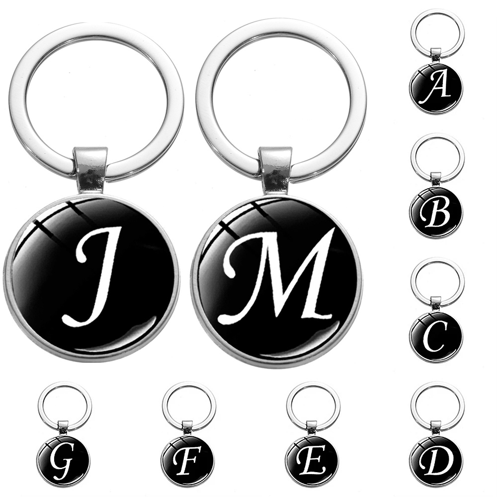 26 English Alphabet Keychain ABCD Name Pendant First Letter Key Rings