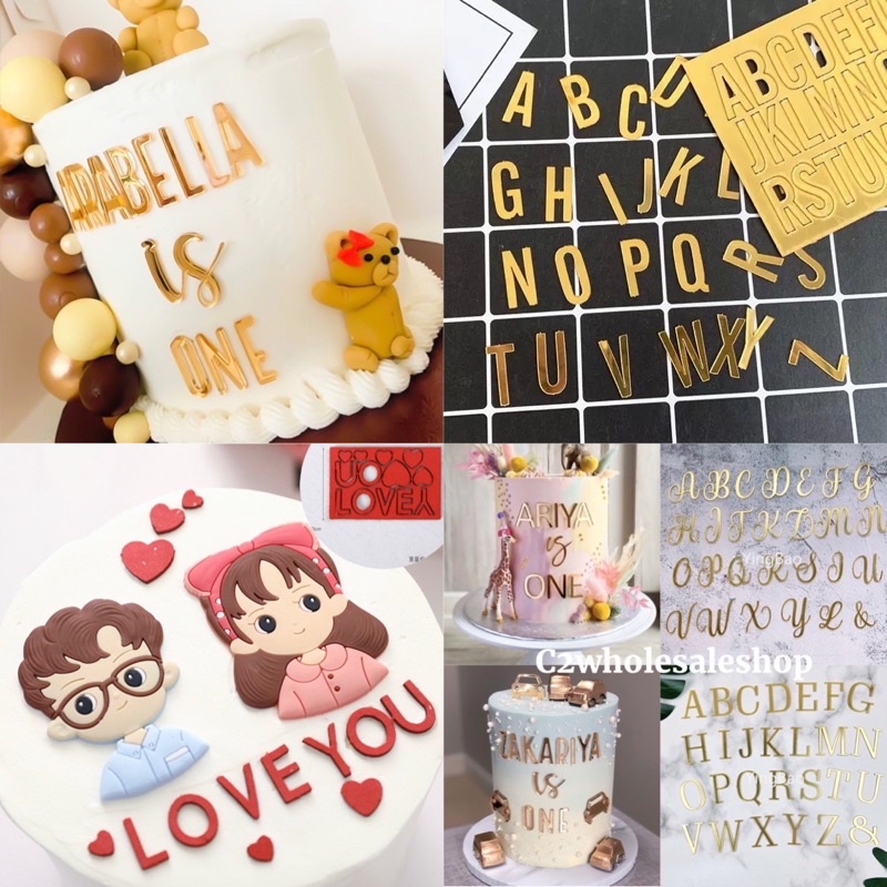Gold Mirror Acrylic letters alphabet Cake Decoration Happy Birthday ...
