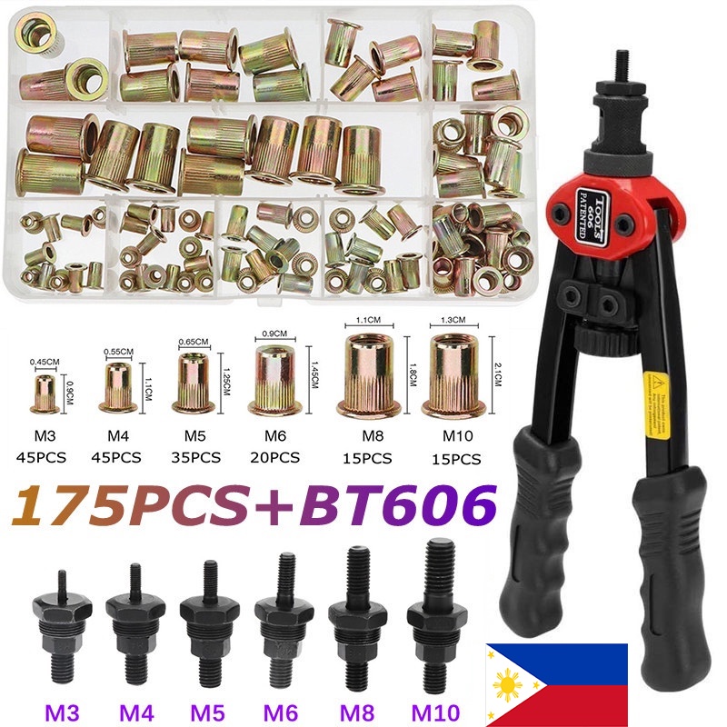 Rivet Nut+Hand Threaded Rivet Nuts Gun M3M10 Double Insert Manual