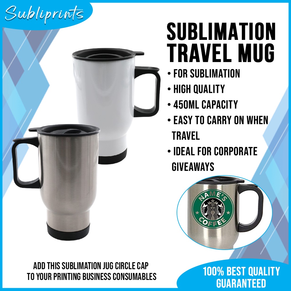 Sublimation Travel Mug Stainless Cup w/ Handle 450ml White/Silver