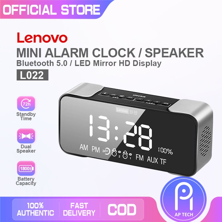 Lenovo L022 Wireless Bluetooth Mini Alarm Clock with LED Time Display