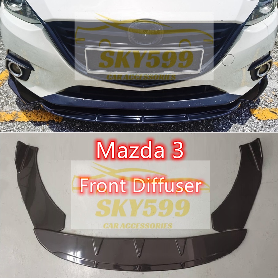 Mazda 3 Front Bumper Diffuser Lip Wrap Angle Splitters Black / Side