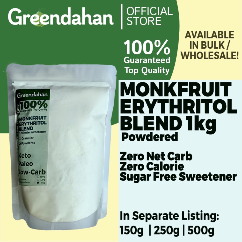 Greendahan Monkfruit Erythritol Blend Powdered 1kg 2x Sugar Sweetness No Maltodextrin