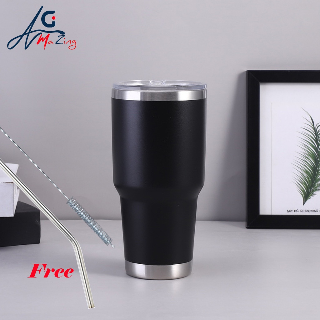 900ML/600ML Insulated Tumbler With Straw Brush Thermos Water Bottle 304 ...
