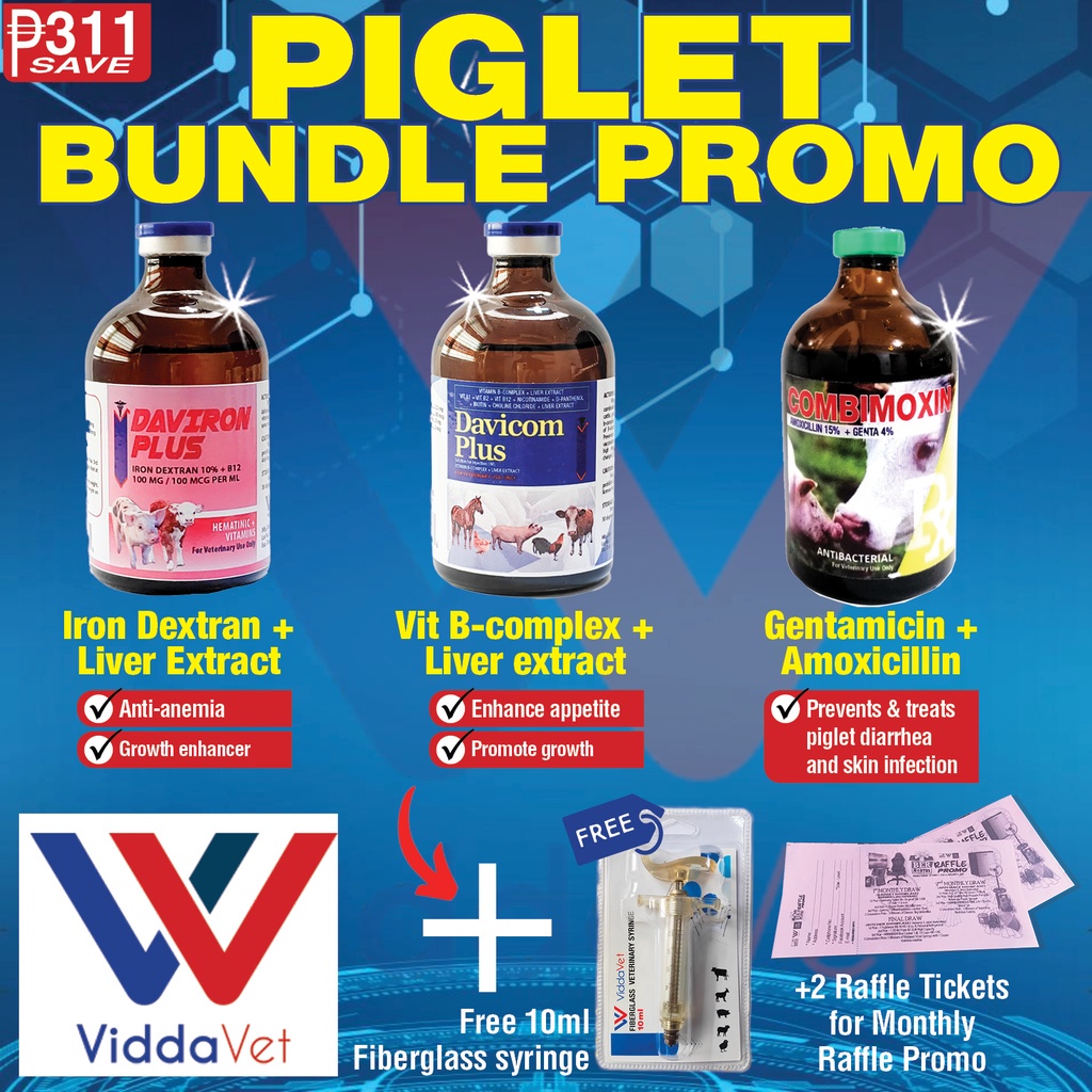 Viddavet Piglet Bundle Promo 100 ml Combimoxin 10 ml Fiberglass syringe ...