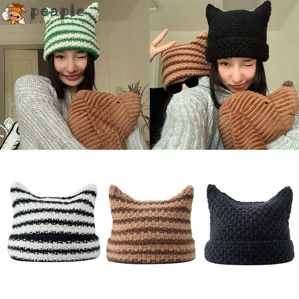 PEAPLE Japanese Beanie Hat Unisex Cute Cat Ears Pointed Pullover Autumn ...