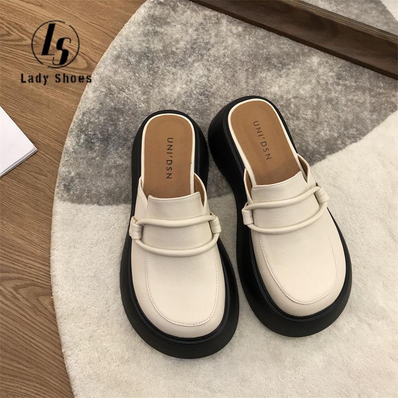 Korean slippers for womens Flat Shoes Half Mules Japanese retro big ...