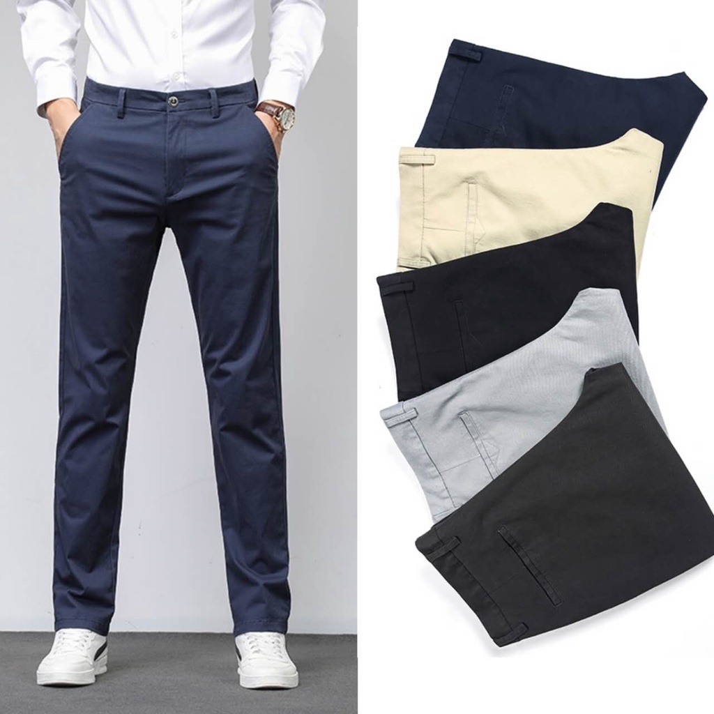 Kinwoo men suit pants formal attire basic plain cotton chino pants