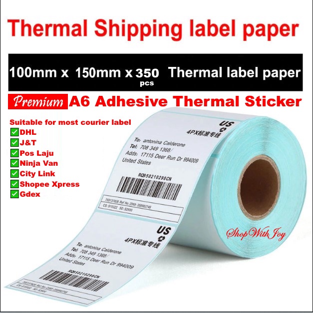 A6 Premium Thermal Sticker 350pcs Roll Thermal Label Sticker 100mm ...