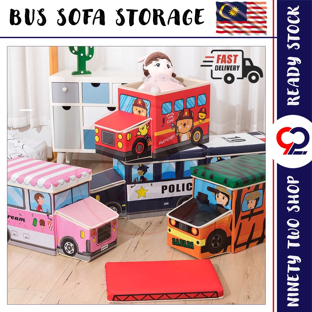 Kids Vehicle Toy Storage Box Foldable Car Organizer Multipurpose Stool ...