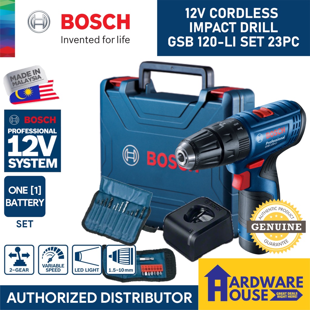ORIGINAL BOSCH 12V Cordless Impact Drill GSB 120 One Battery + Case ...