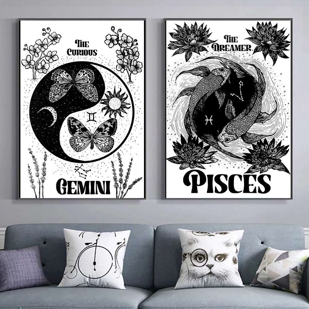 Zodiac Star Sign Canvas Painting Astrology Poster Cancer Libra Gemini ...