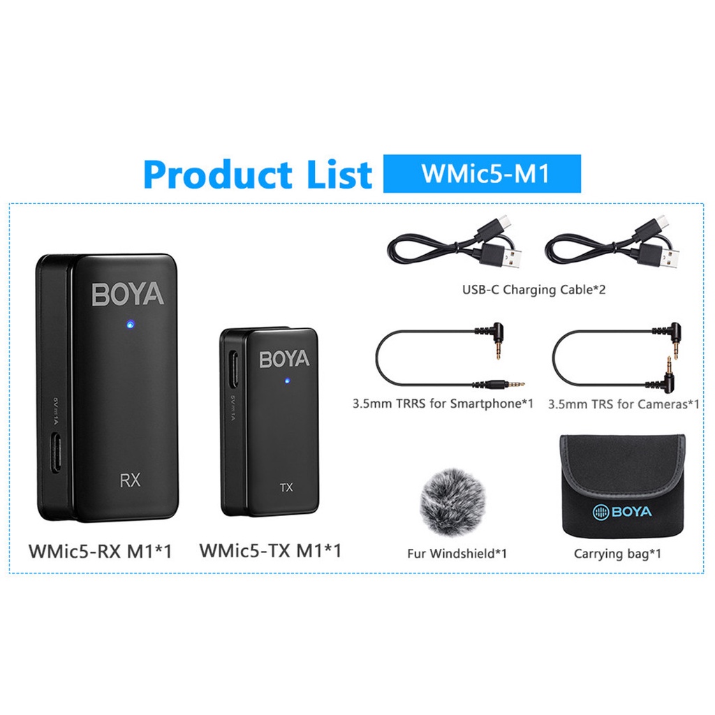 BOYA BYWMic5 Series Vlog Lavalier Microphone Wireless Lapel Mic with