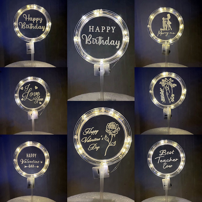 Christmas New LED Night Light Flashing Happy Birthday Cake Topper