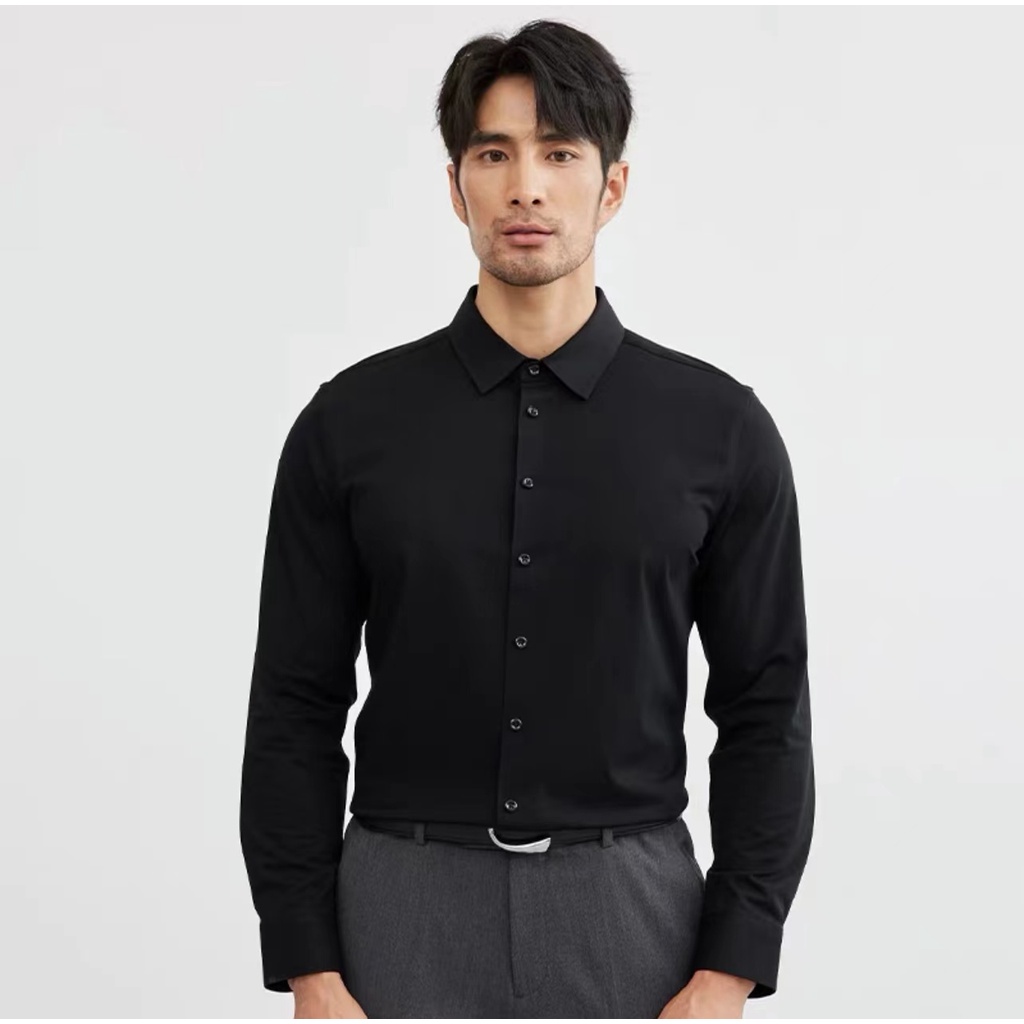 Plain long sleeve polo shirt for men black formal shirt classic casual ...