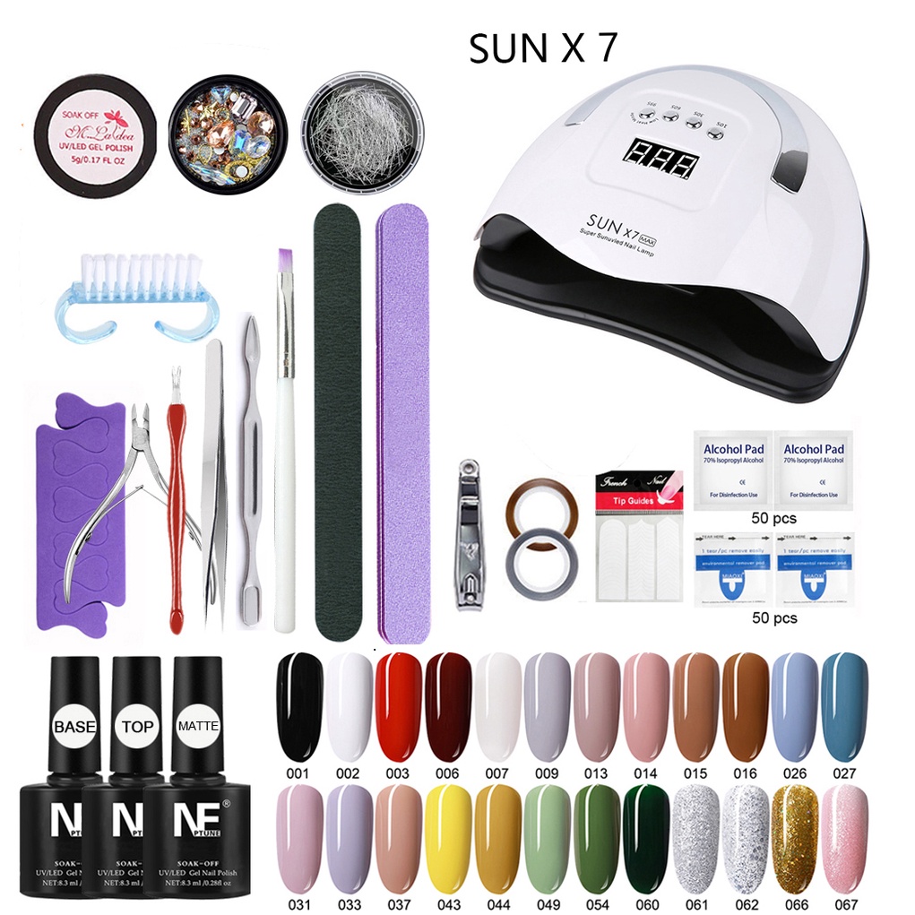 Nail gel polish set (SUN5 nail lamp+24pcs color gel+nail tools+base&top ...