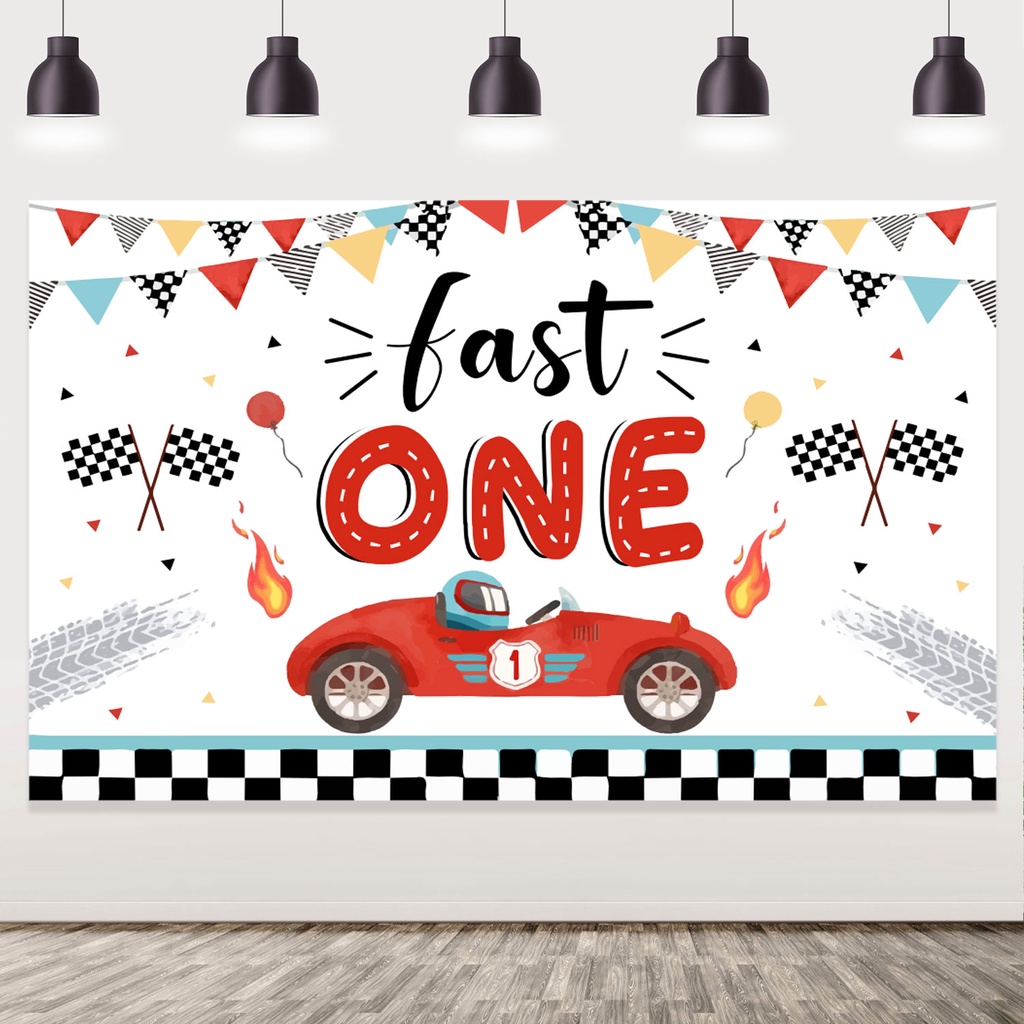 FANGLELAND Racing Car Fast One Birthday Decoration Racing Car Fast One ...