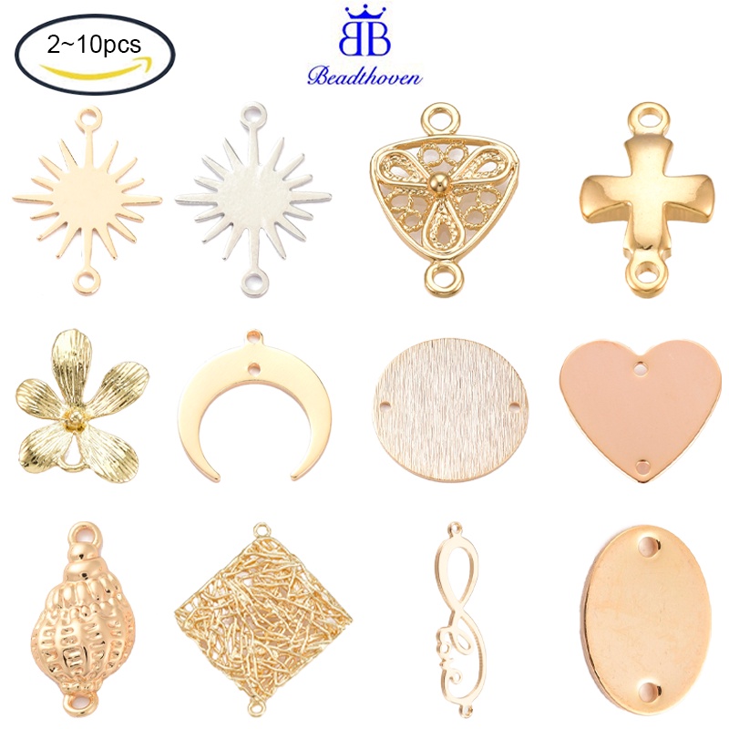 10 Pieces Brass Flower With Angel Charms - Jewelry Making Pendants For Necklaces & Earrings