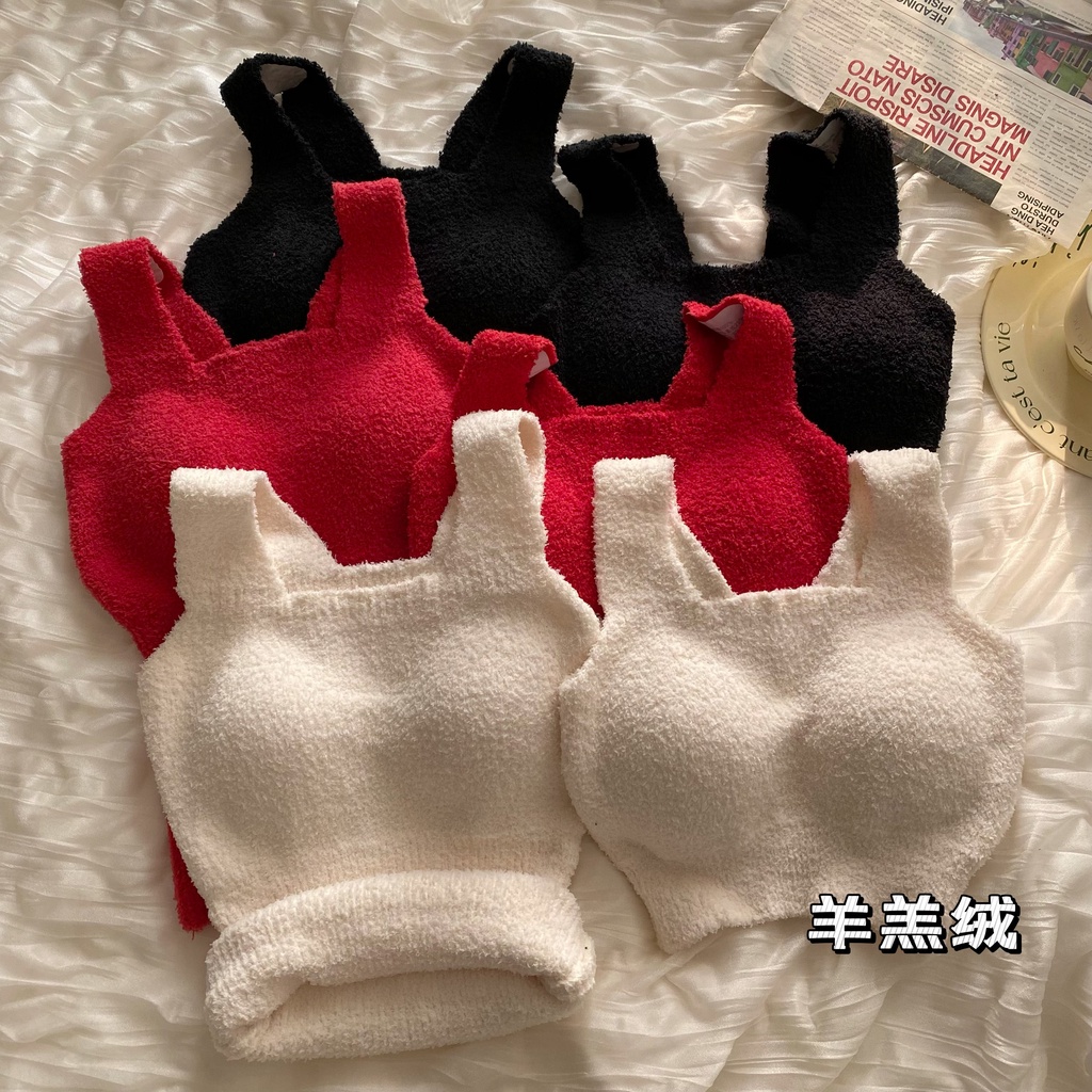 Lamb Fleece Thermal Belt Cushion Strap Vest Wearless Bra One piece