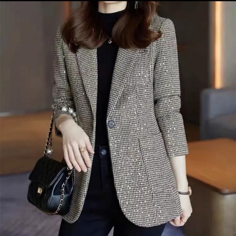 Retro Sequin Korean Jacket Woman Very Warm Women's Blazer Suits