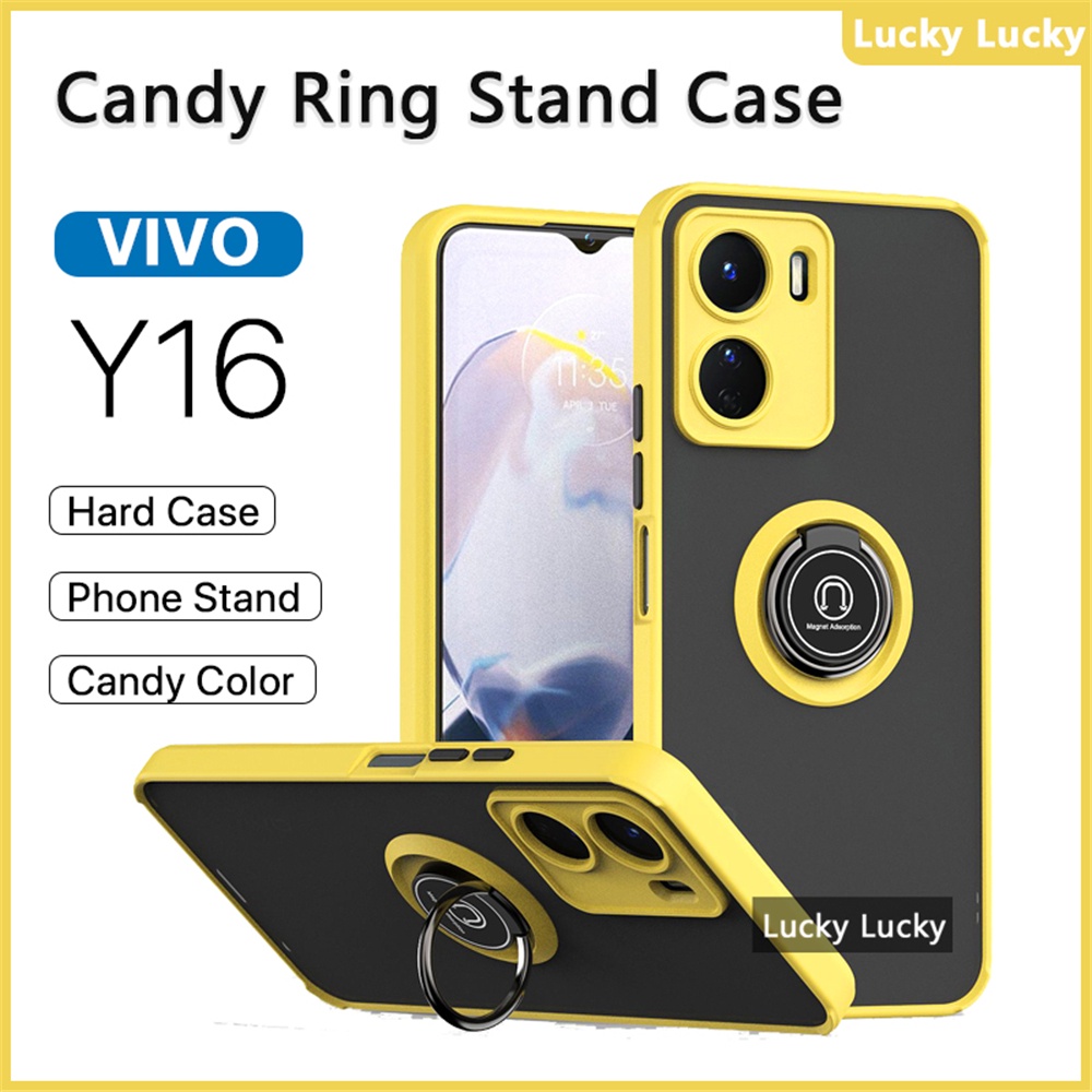VIVO Y16 Case VIVO Y15s Y15a Y11 Y12 Y15 Y17 Candy Ring Hard Acrylic Ring  Stand Casing Shock Proof Support Car Magnetic Holder Phone Holder Stand