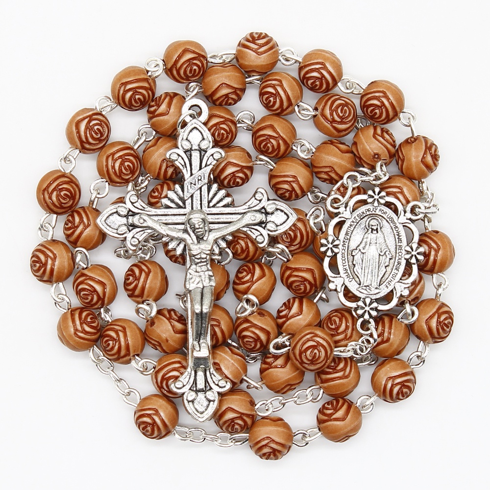 Blessed Mother Rose Flower Leighweight Catholic Rosary - Mama Mary ...