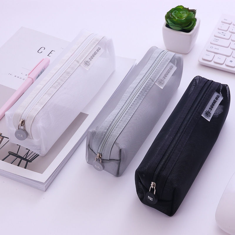 Mesh pencil bag three-dimensional large capacity transparent stationery ...