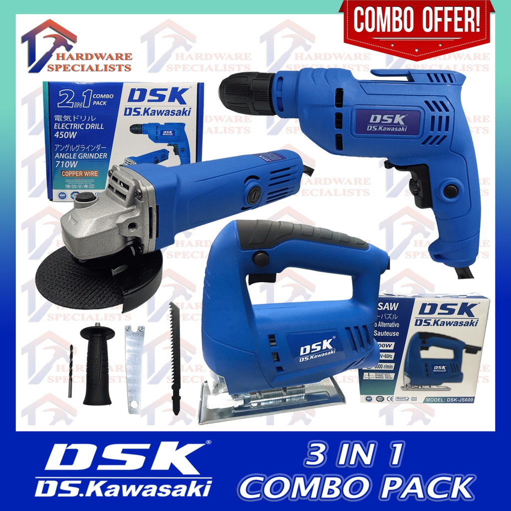 DS Kawasaki 3 IN 1 Electric Drill 450W Angle Grinder 710W and Jigsaw