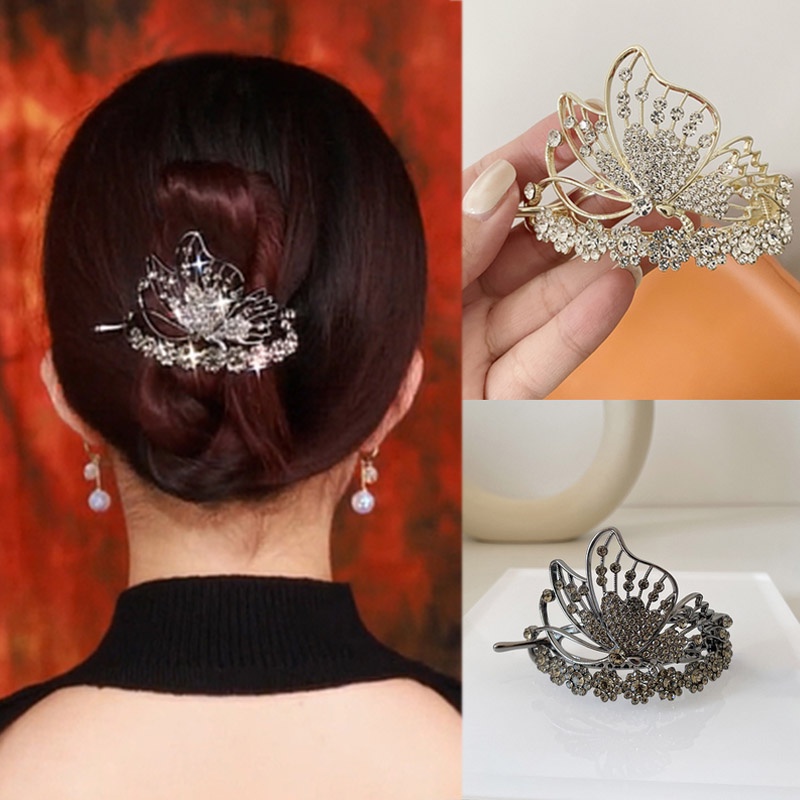 Full of Diamonds Butterfly Hair Clip High-end Rhinestone Bud Twist Hair ...