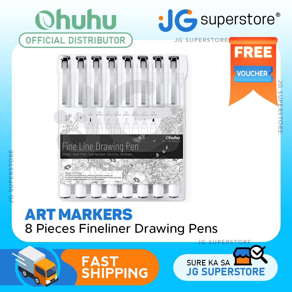 Ohuhu Fineliners Set of 8 Ultra Fine Line Drawing Markers, 8 Assorted Tip  Sizes Black Ink